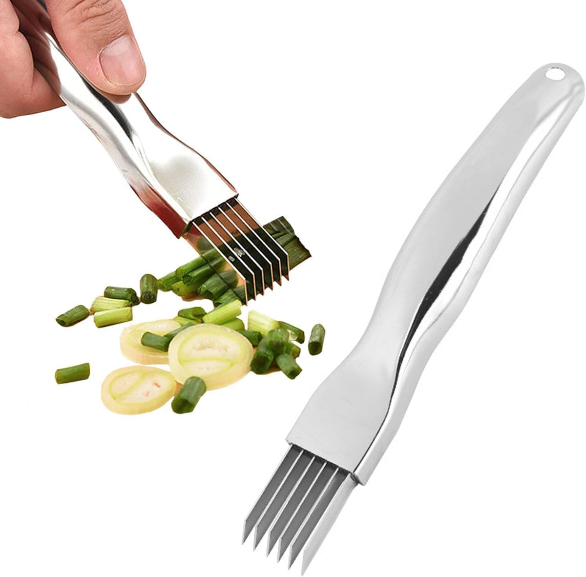 Scallion Cutter Shred Knife with Stainless Steel Blade,Green Onion CutternSlicer,Garlic Shredder,Vegetable Chopper Tool for Home Kitchen Restaurant Hotel, small, Silver, A-122