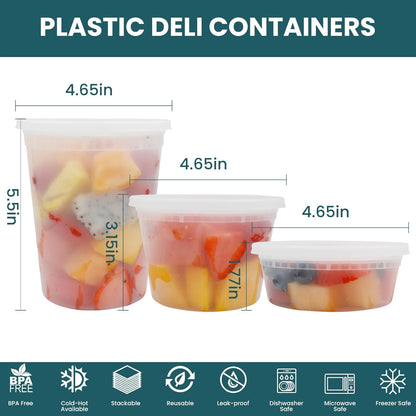 WGCC Meal Prep Containers 32oz 10Pack and Deli Containers with Lids 48 Sets-8oz, 16oz, 32oz, Leakproof, BPA Free/Microwave/Freezer/Dishwasher Safe
