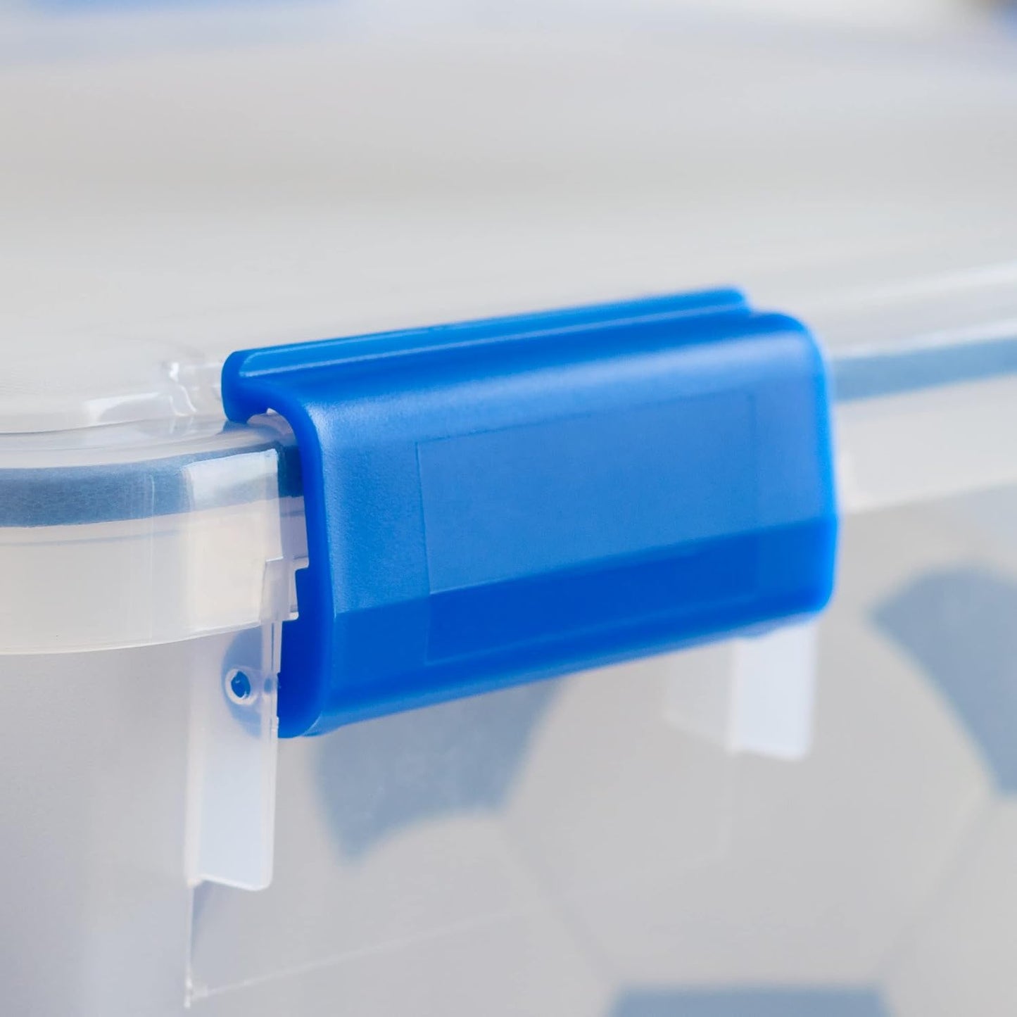 IRIS USA WeatherPro 16 Qt Storage Bins with Lids, 3 Pack, BPA-Free Plastic Gasket Box with Tight Latch and Seal, Stackable Nestable Tote Tub - Clear/Blue