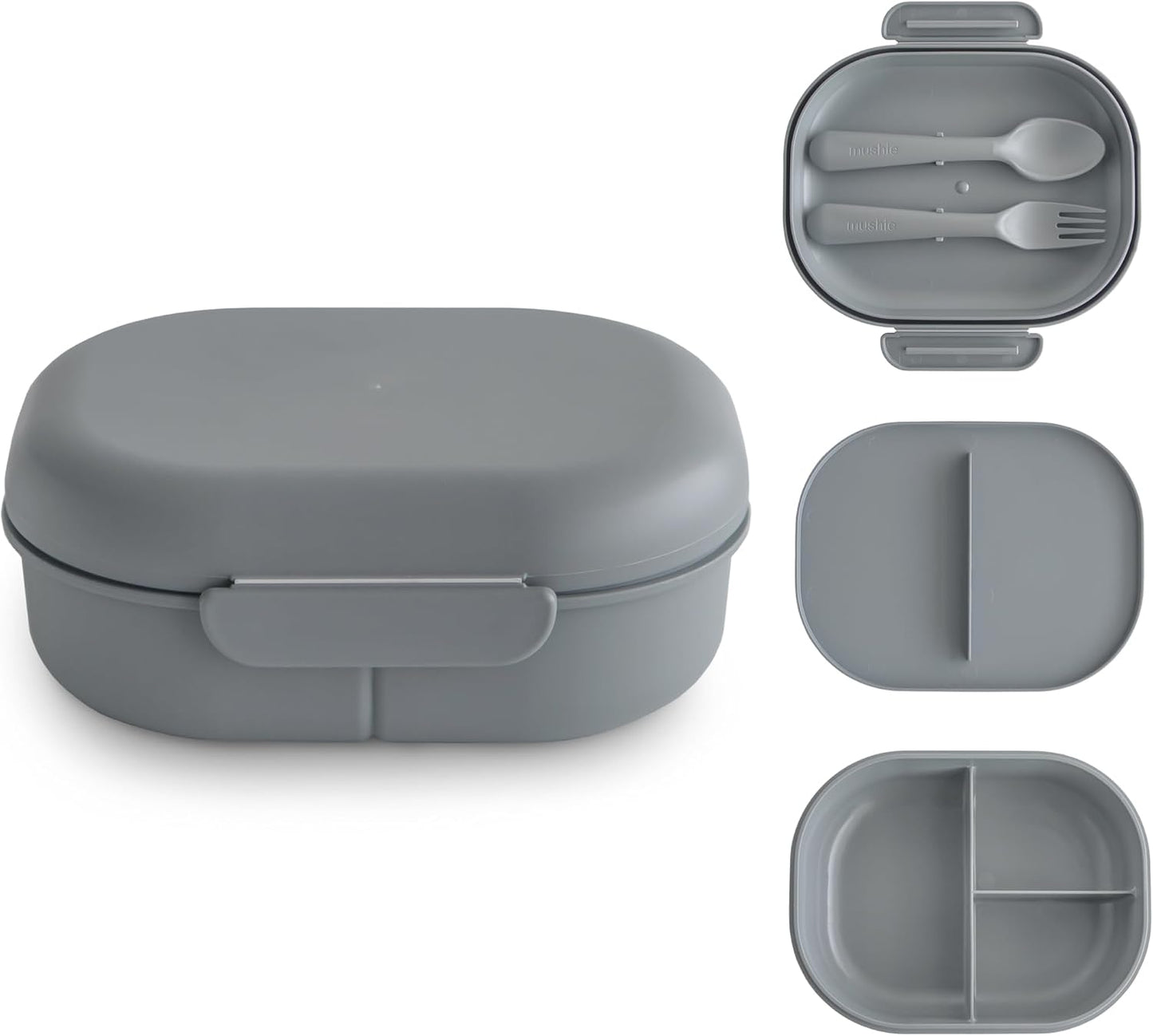 mushie Kids Bento Lunch Box | 3-Compartment & Removable Divider + Fork & Spoon Utensils | Great For Meals, School, Snacks On-the-Go | Dishwasher Safe (Blush)