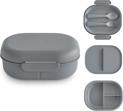 mushie Kids Bento Lunch Box | 3-Compartment & Removable Divider + Fork & Spoon Utensils | Great For Meals, School, Snacks On-the-Go | Dishwasher Safe (Blush)