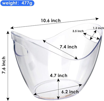 Ice Bucket Wine Bucket，Clear Acrylic 4 Liter Plastic Tub for Drinks and Parties, Food Grade, Perfect for Wine, Champagne or Beer Bottles