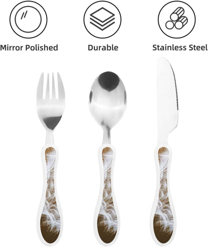 3-Piece Kids Silverware Set With Storage Case, Stainless Steel Reusable Children Safe Knife Spoon Fork Set Blue Eyed Dog Children Flatware Set For Kids Lunch Box