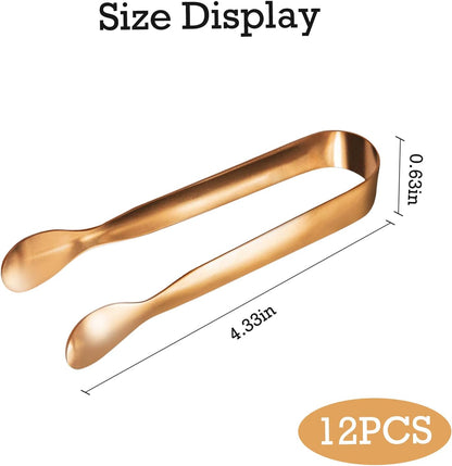 JCREN 12 Pcs Serving Tongs, Small Serving Utensils for Parties Catering Gold Tongs, Small Stainless Steel Mini Appetizer Tongs for Tea Party Coffee Bar, 4 Inches - Gold