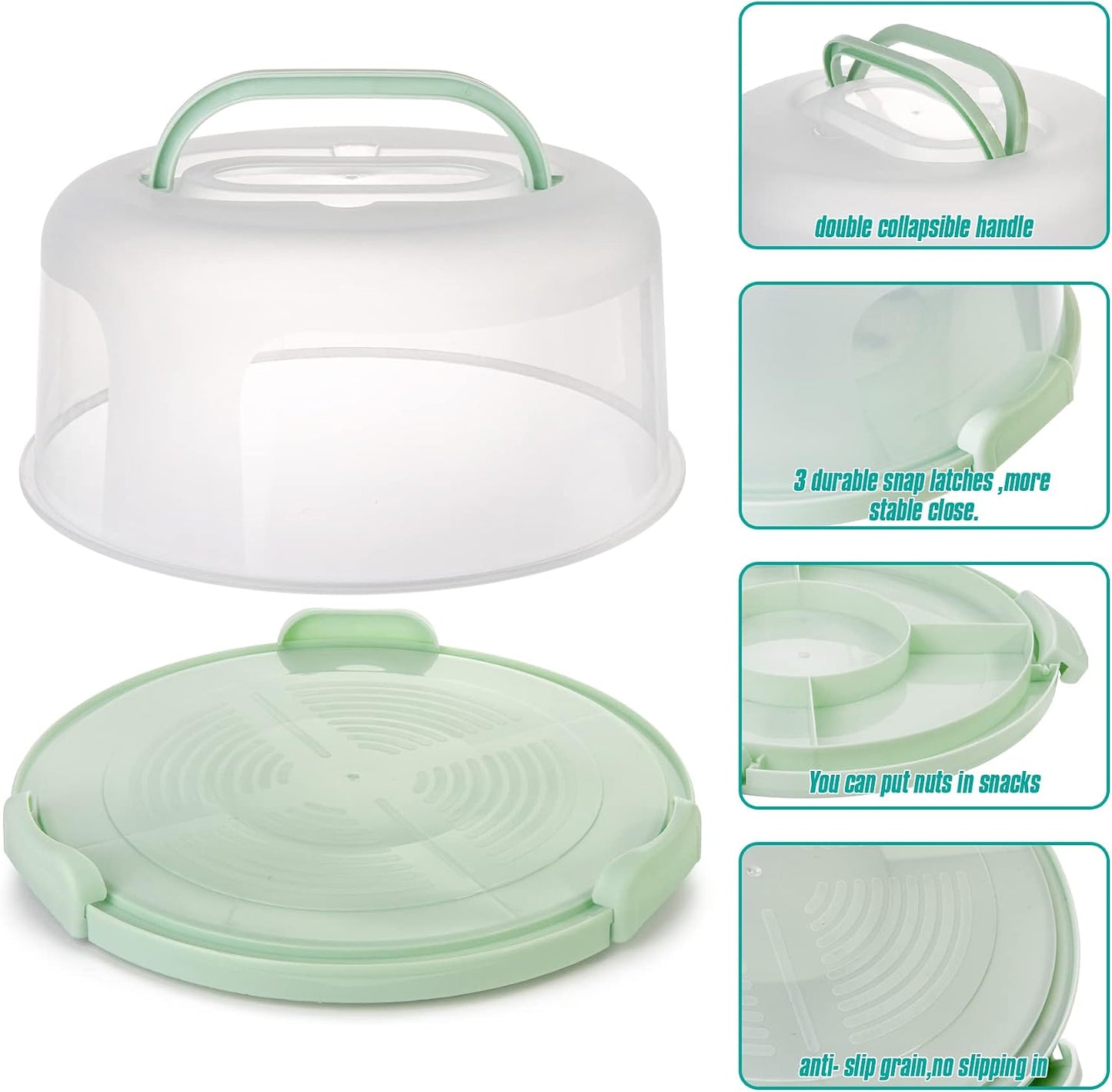 Zoofen Cake Carrier with Handle 10in Cake Stand Holder Round Container for 10in or Less Size(Purple)
