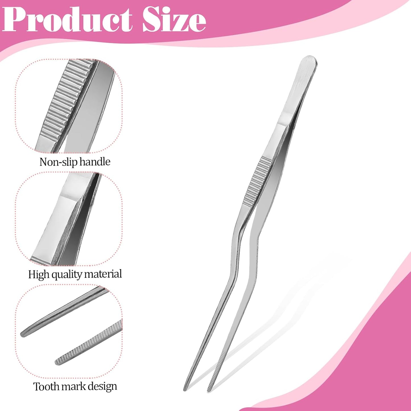 5 Pcs Kitchen Tweezers Cooking Tongs 6.3 Inch Stainless Steel Chef Culinary Tweezers with Non-Slip Grip and Precision Serrated Tips for Cooking, Frying, Plating, Pasta, BBQ, Cookie Decorating