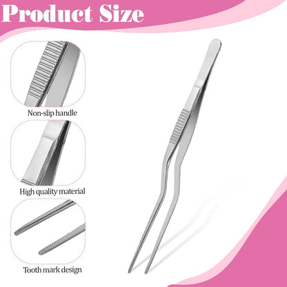 5 Pcs Kitchen Tweezers Cooking Tongs 6.3 Inch Stainless Steel Chef Culinary Tweezers with Non-Slip Grip and Precision Serrated Tips for Cooking, Frying, Plating, Pasta, BBQ, Cookie Decorating