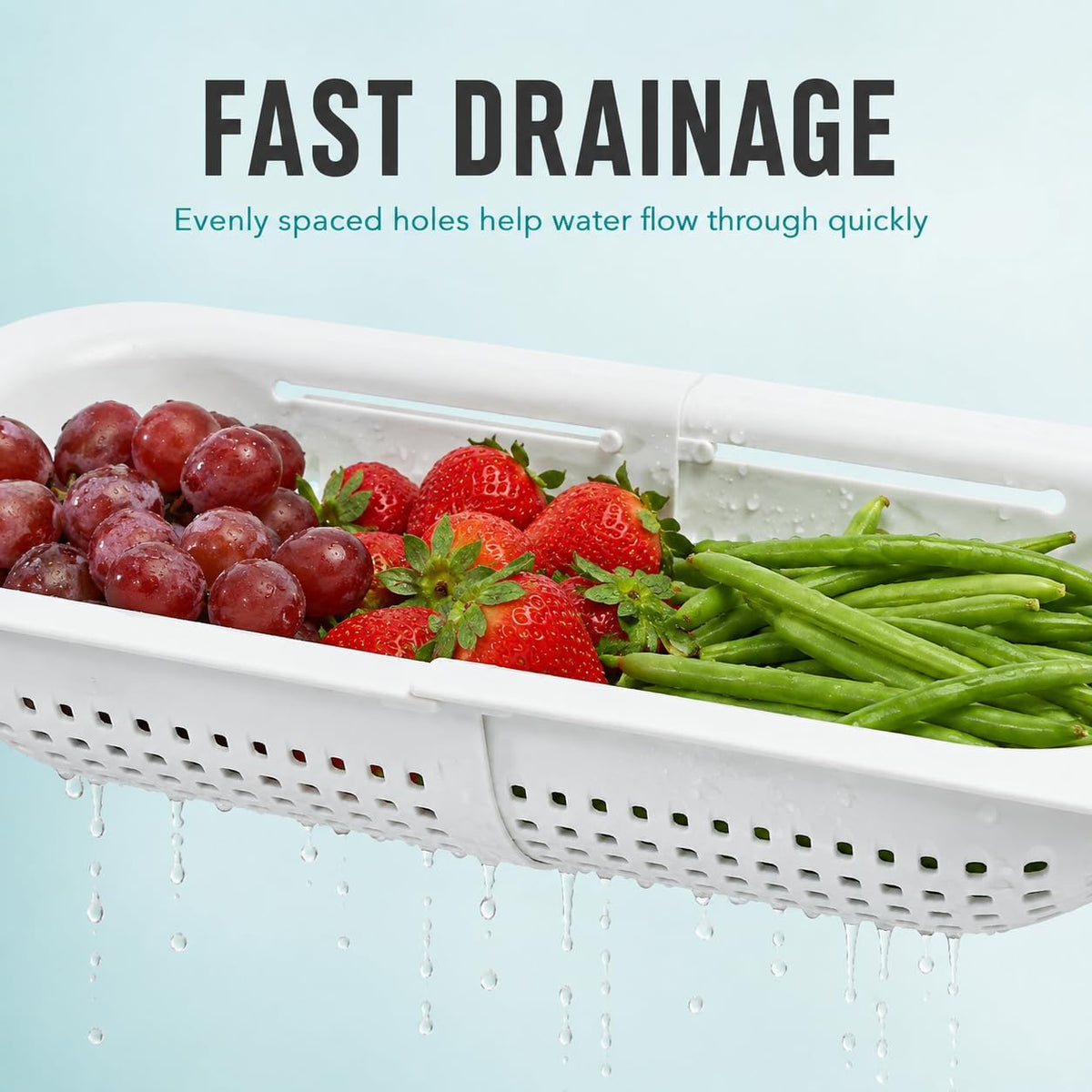 Expandable Over-the-Sink Colander Strainer Basket 14.25 to 19.5 Inch Black