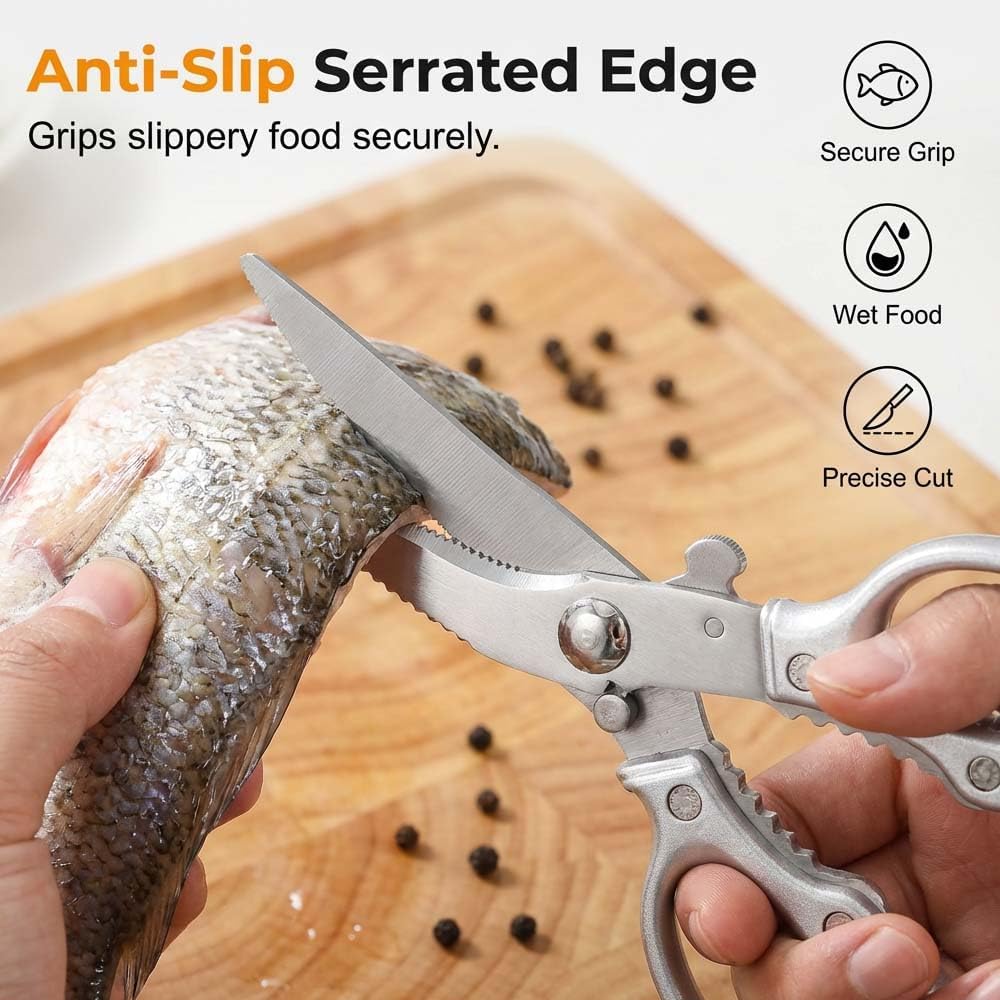 Heavy-Duty Multifunction Kitchen Shears, Ultra Sharp Stainless Steel Poultry Scissors for Bone Chicken Turkey, Multi-Purpose Kitchen Scissors with Bottle Opener Fish Scale Scraper Nut Cracker (2)