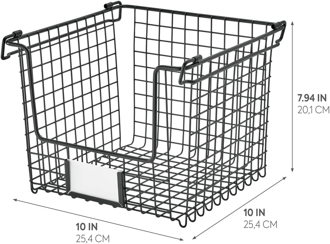 iDesign Classico Storage Basket with Handles for Pantry, Kitchen, Bathroom, Countertop, and Desk Organization, Stackable-Medium