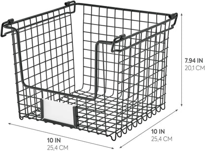 iDesign Classico Storage Basket with Handles for Pantry, Kitchen, Bathroom, Countertop, and Desk Organization, Stackable-Medium
