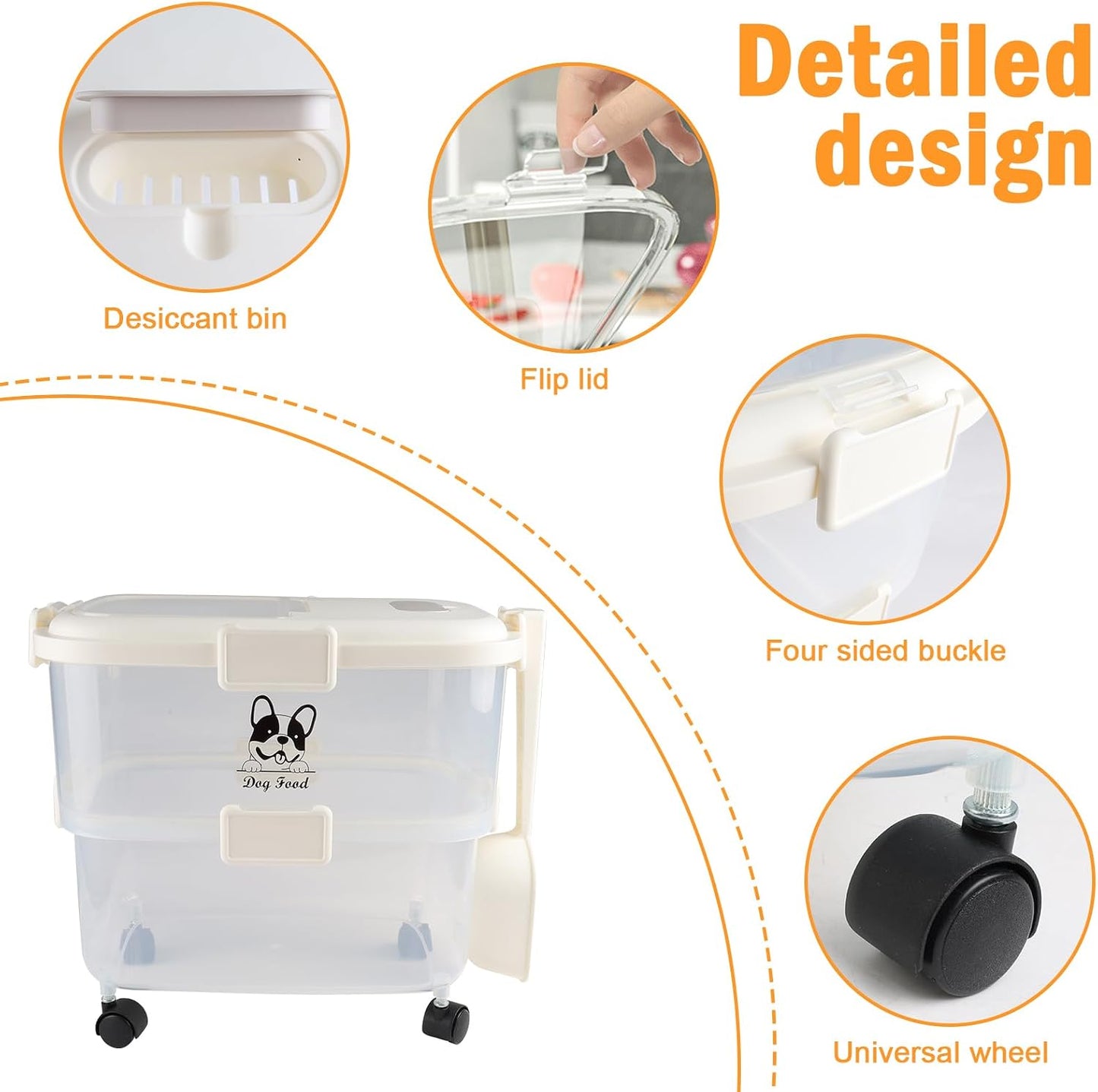 Rolling Dog Food Storage Container 20lb,Airtight Pet Food Container,Plastic Dog Food Bin with Pet Food Scoop,Dry Dog Cat Food Storage,Height Adjustable