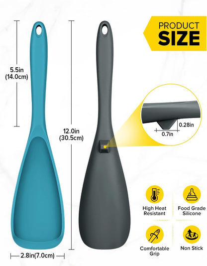 Pack of 2 Cooking Spoons for Non Stick Cookware, Multifunction Spatula Spoon BPA-Free, One-Piece Design, Suitable for Scooping, Scraping, Serving and Mixing(BLACK-GRAY)
