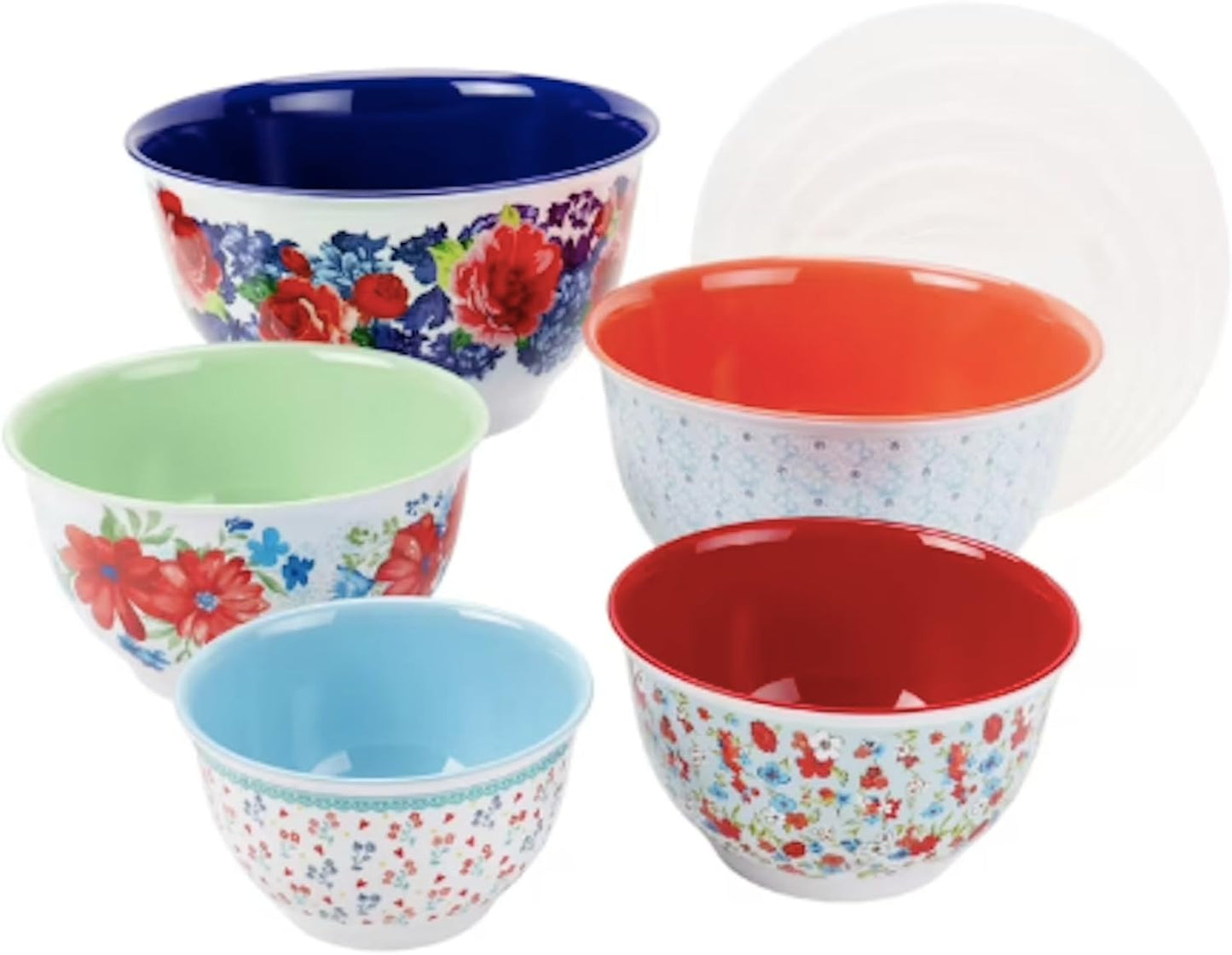 Pioneer Woman Floral Spring Bouquet Melamine Mixing Bowl Set, 10 Piece Set With Lids