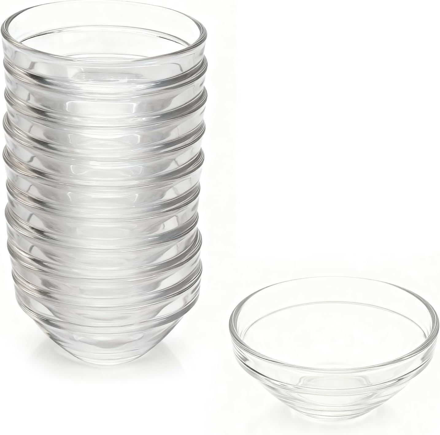 Patty Both Mini Glass Bowls, 3in 2.5oz Small Prep Bowl, 10 pcs Stackable Pinch Bowls for Dipping Spices Sauce