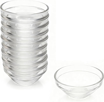 Patty Both Mini Glass Bowls, 3in 2.5oz Small Prep Bowl, 10 pcs Stackable Pinch Bowls for Dipping Spices Sauce