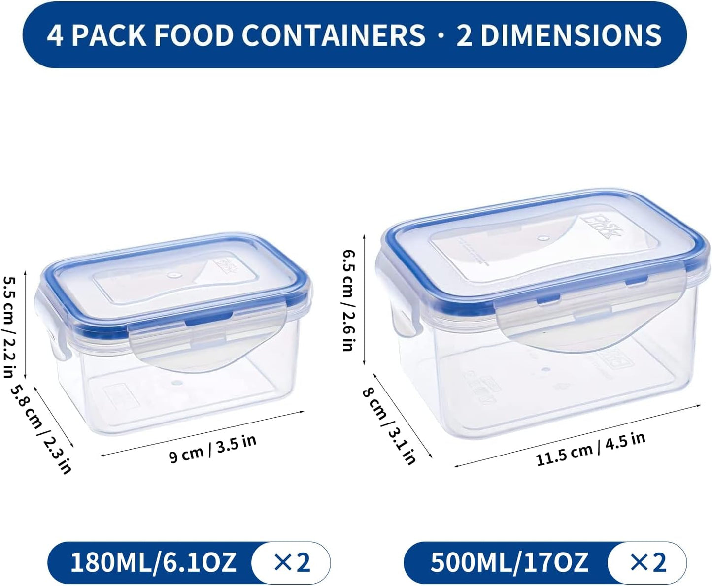 KIGI Airtight Reusable Meal Prep Containers, Leak-Proof & Stackable, 4-Sided Locking Lids, Ideal for Food Storage, Lunch & Leftovers, Microwave, Freezer & Dishwasher Safe, 39 oz, 4.8 Cup, 12 Piece Set
