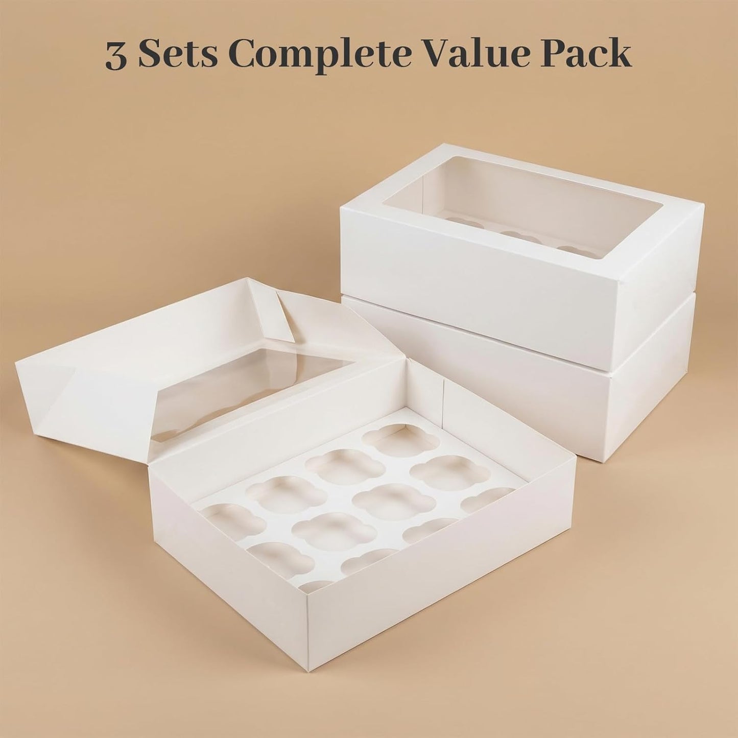 VGOODALL 12 Count Cupcake Boxes, 6PCS Cupcake Container with Window Boxes Holding 72 Pastry Box for Birthday Holiday Party Bakery Supplies 13.2"x9.8"x4"
