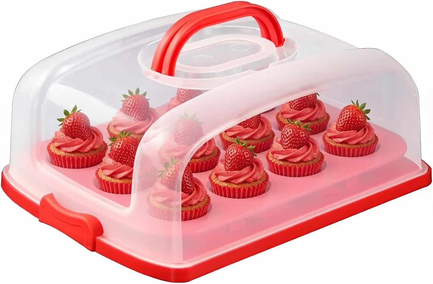 2in1 Cupcake Carrier and Cake Keeper with Lid, Rectangle Pie Carrier,Large Portable Storage Container for Storing 12 Cupcakes or 1 Large Cake (White)