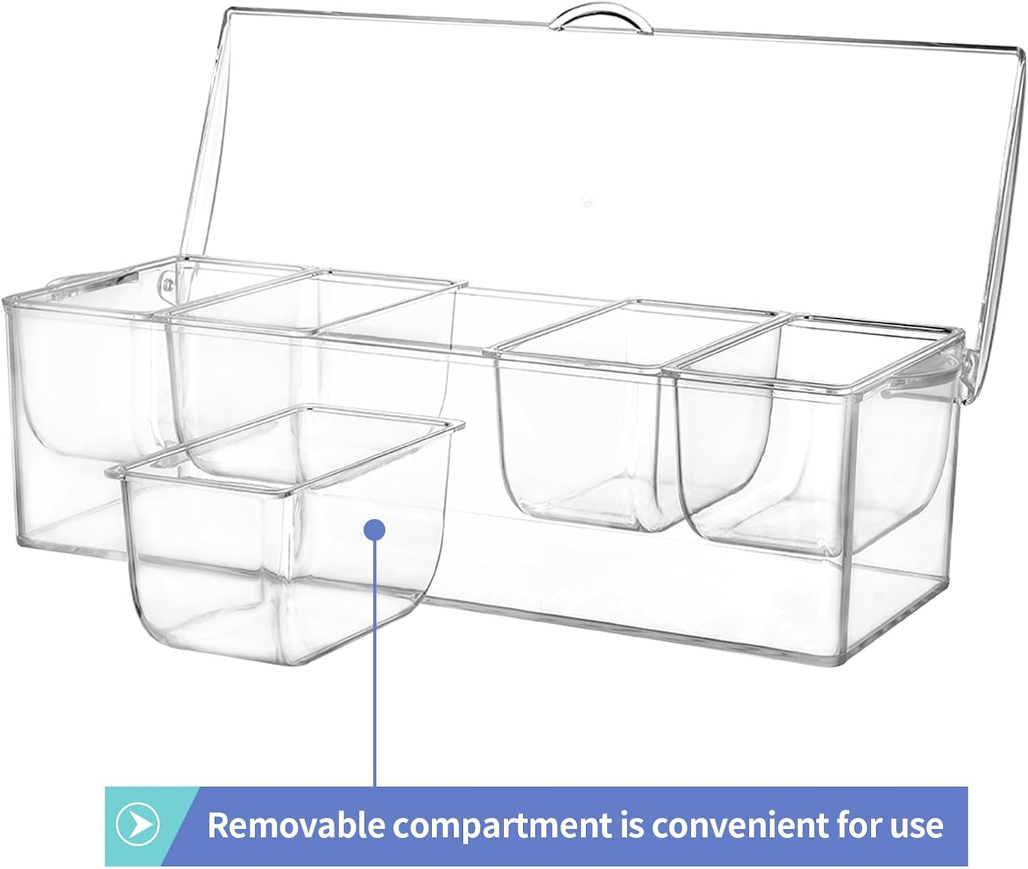 MOLIGOU Chilled Condiment Server, Stainless Steel Chilled Condiment Tray with Lid, Ice Fruit Serving Containers with 5 Removable Compartments