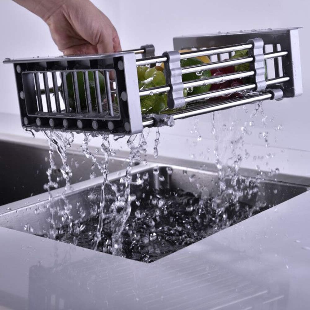 Dish Drying Rack, Over The Sink Dish Drying Rack, Stainless Steel Dish Drainer with Adjustable Arms Holder Functional Kitchen Sink Organizer for Vegetable and Fruit