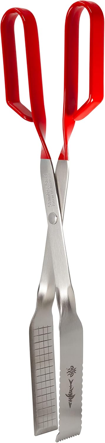 Steak Grill Tongs for Kitchen & Outdoor Cooking, 13 Inch Long Reach Pro-Grade, Scissor-Style Utensil - Perfect for Air Frier and Oven Use (Red)