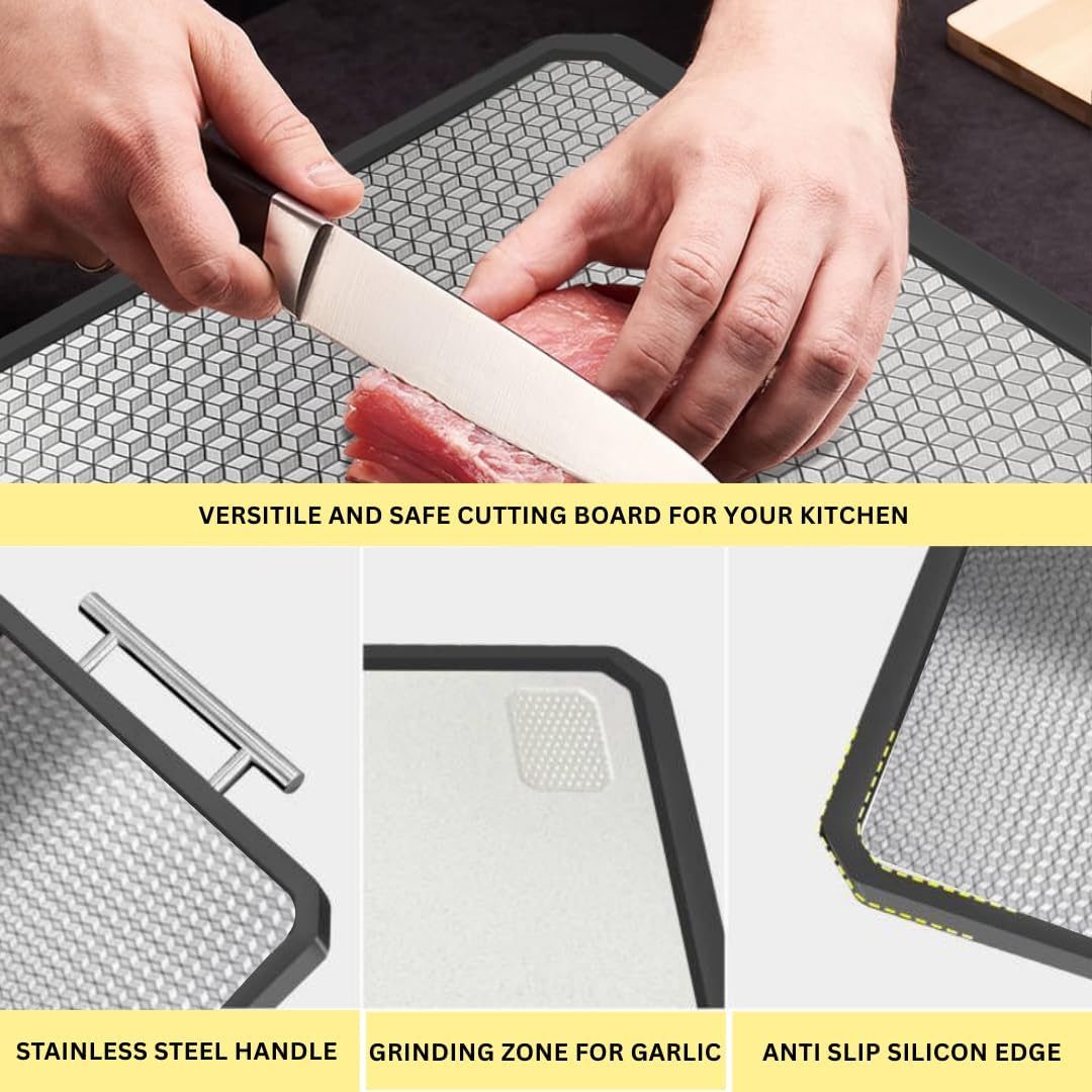 Titanium Cutting Boards for Kitchen, Scratch-Resistant Large Chopping Board with Juice Groove, Titanium and Wheat Straw PP, Includes Onion Holder & Crinkle Cutter