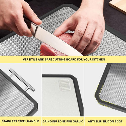 Titanium Cutting Boards for Kitchen, Scratch-Resistant Large Chopping Board with Juice Groove, Titanium and Wheat Straw PP, Includes Onion Holder & Crinkle Cutter