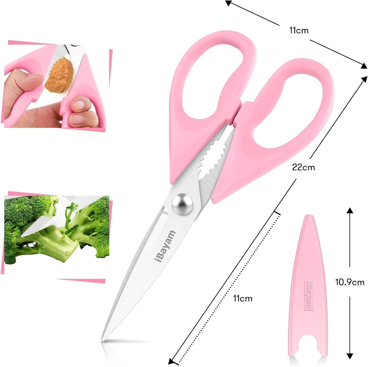 iBayam 2 Pack All Purpose Kitchen Shears Heavy Duty - Stainless Steel Kitchen Scissors With Protective Sheath, Soft Comfort-Grip Handle, Food & Meat Scissors, Home, Kitchen, Dining Utility Gadgets
