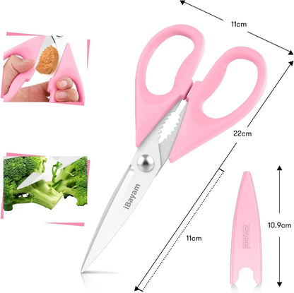 iBayam 2 Pack All Purpose Kitchen Shears Heavy Duty - Stainless Steel Kitchen Scissors With Protective Sheath, Soft Comfort-Grip Handle, Food & Meat Scissors, Home, Kitchen, Dining Utility Gadgets