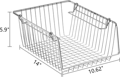 SANNO 14" Stacking Baskets Bin Wire Storage Baskets Organization Farmhouse Scoop Baksket for Pantry, Kitchen, Closets, Bathroom, Cabinets, Kitchen, Narrow, Set of 3