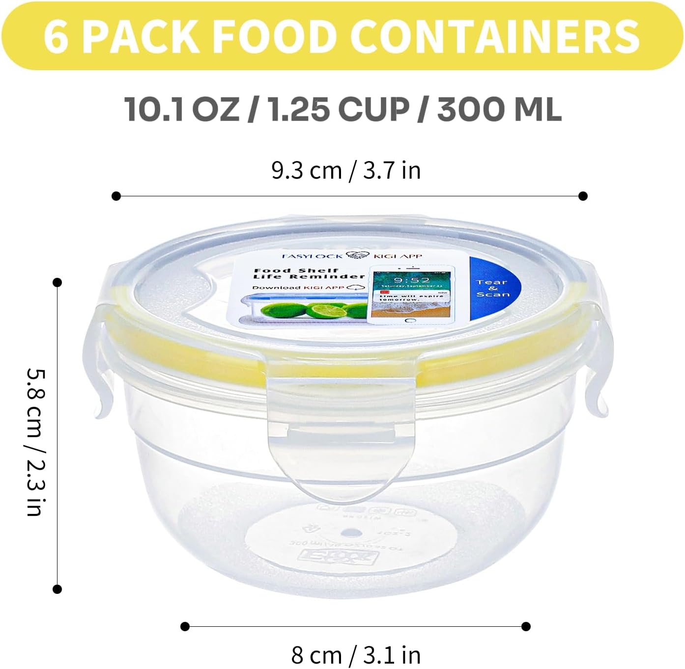 KIGI Airtight Reusable Meal Prep Containers, Leak-Proof & Stackable, 4-Sided Locking Lids, Ideal for Food Storage, Lunch & Leftovers, Microwave, Freezer & Dishwasher Safe, 39 oz, 4.8 Cup, 12 Piece Set