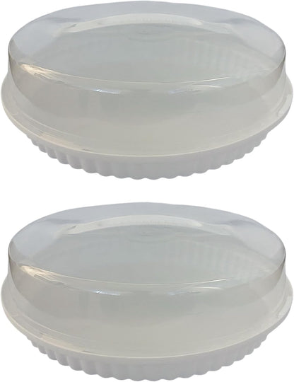 2-Pack Plastic Pie Carriers with Lids – BPA-Free, Clear Dome with White Fluted Base – Fits 10” Pies – Freezer Safe, Slide Lock, Built-in Handle – Pie Storage & Transport Set