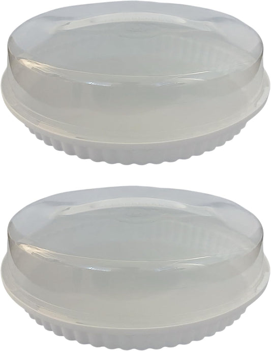 2-Pack Plastic Pie Carriers with Lids – BPA-Free, Clear Dome with White Fluted Base – Fits 10” Pies – Freezer Safe, Slide Lock, Built-in Handle – Pie Storage & Transport Set