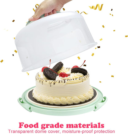 Cake Carrier with Lid and Handle, Fit 10’’ Cake Stand with Lid, Cake Transport Storage Container, Cake Containers Cover Stand with Lids, 3 Secure Side Closures (White)