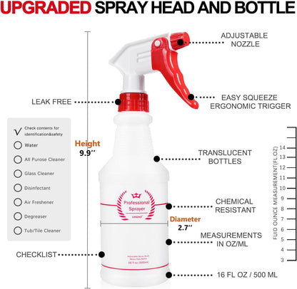Uineko Empty Spray Bottles, Heavy Duty Sprayer, Mist & Stream, 4 Pack 24 Oz