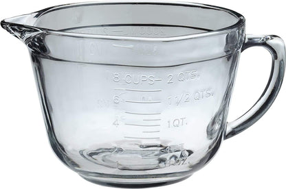Anchor Hocking Batter Bowl, 2 Quart Glass Mixing Bowl with Red Lid