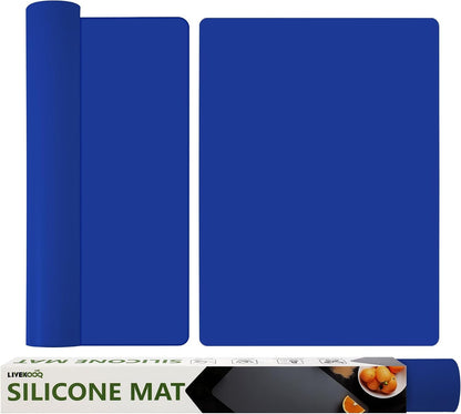 Silicone Mat for Kitchen Counter, Silicone Mat Trimable to Size (Black, 15.7×11.8inch-2pcs), BPA-Free Silicone Placemat, Heat-Resistant NonSlip Table Mat for Air Fryer, Countertop Protector Mat
