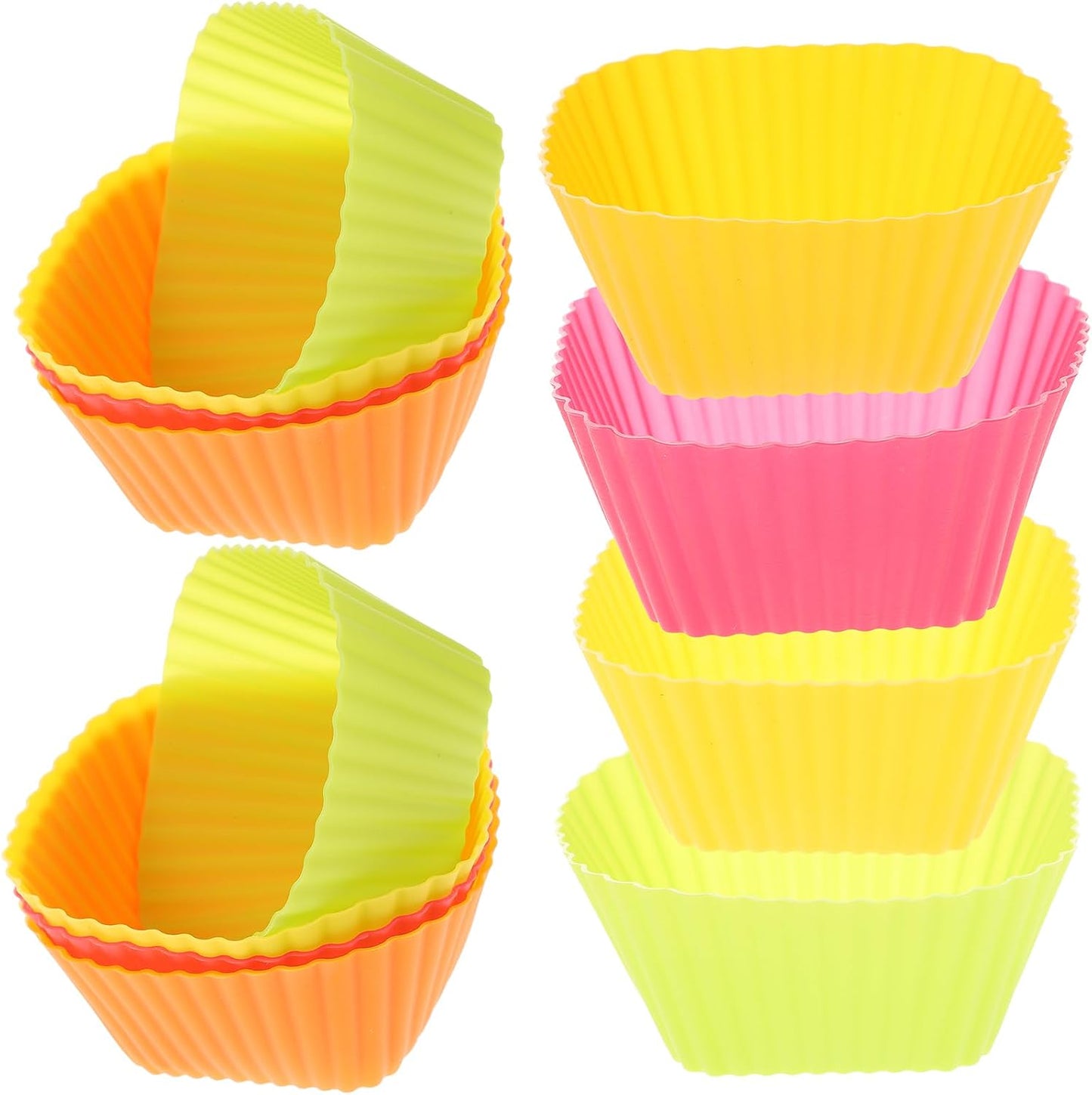 12PCS Silicone Baking Cups: Square Muffin Cupcake Liners Reusable Bakery Molds Supplies Lunch Box Dividers for Home Bakery Baking (Color)