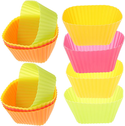 12PCS Silicone Baking Cups: Square Muffin Cupcake Liners Reusable Bakery Molds Supplies Lunch Box Dividers for Home Bakery Baking (Color)