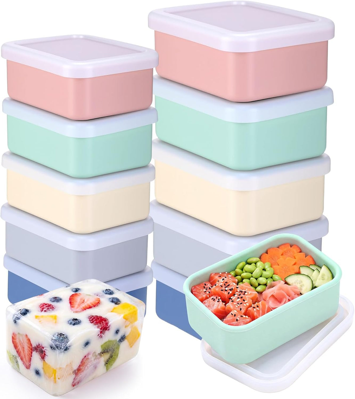 Blushtier 10 Pcs Silicone Freezer Molds with Lid Reusable Meal Prep Containers Silicone Soup Freezer Molds Food Preserving Ice Tray for Portion Control Soups Sauces Stews, 5 Colors(1 Cup, 1/2 Cup)
