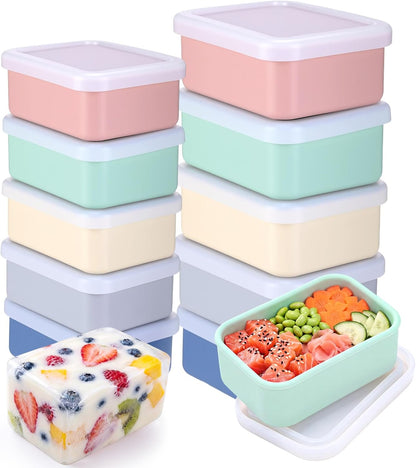 Blushtier 10 Pcs Silicone Freezer Molds with Lid Reusable Meal Prep Containers Silicone Soup Freezer Molds Food Preserving Ice Tray for Portion Control Soups Sauces Stews, 5 Colors(1 Cup, 1/2 Cup)