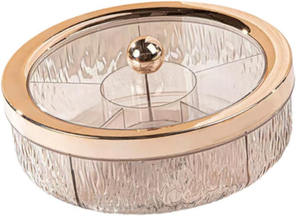Yajuyi Divided Serving Tray Snack Dishes Dessert Plate Rotating Serving Platter Dish Clear Visibility Lid Suitable for Entertaining Living Room, Rose Golden Bow