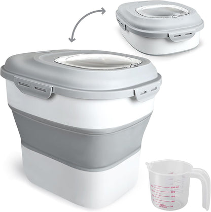 Viretec Cereal Rice Storage Containers, 20 to 50Lbs Collapsible Dry Food Dispenser Bins with Airtight Flip Lid Rolling Wheel, Kitchen Pantry to Store Sugar Flour, Dog Pet Cat Food Holder Container