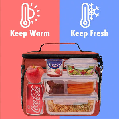 opux Insulated Lunch Bag for Men Women, Large Dual Compartment Cooler Bag, Soft Two Deck Lunch Box for Work School Picnic, Leakproof Lunch Tote with Shoulder Strap for Kid Adult (Purple, Double Deck)