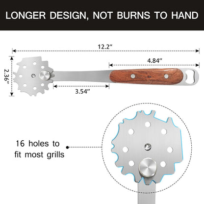 1 PCS Stainless Steel BBQ Grill Scraper,Wooden Handle Metal Barbecue Grill Grate Cleaner,Adjustable Brush Head,Grill Cleaner Tool Grill Scraper with Bottle Opener Works with Most Grill Grates
