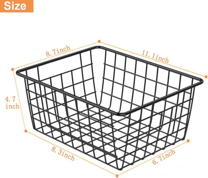 3 Pack Large Wire Baskets for Organizing 14.2'' Metal Wire Baskets with Built-in Handles, Wire Storage Basket Black Metal Freezer Organizer Wire Basket for Pantry, Cabinets, Bathroom