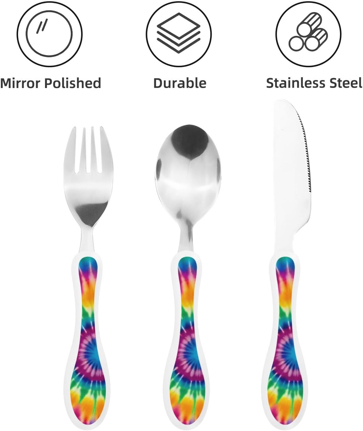 3-Piece Kids Silverware Set, Stainless Steel Reusable Children Safe Knife Spoon Fork Set With Storage Case Tie Dye Pattern Children Flatware Set For Kids Lunch Box