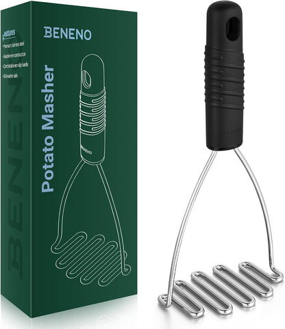 Beneno Ergonomic Soft Grip Stainless Steel Potato Masher, Black