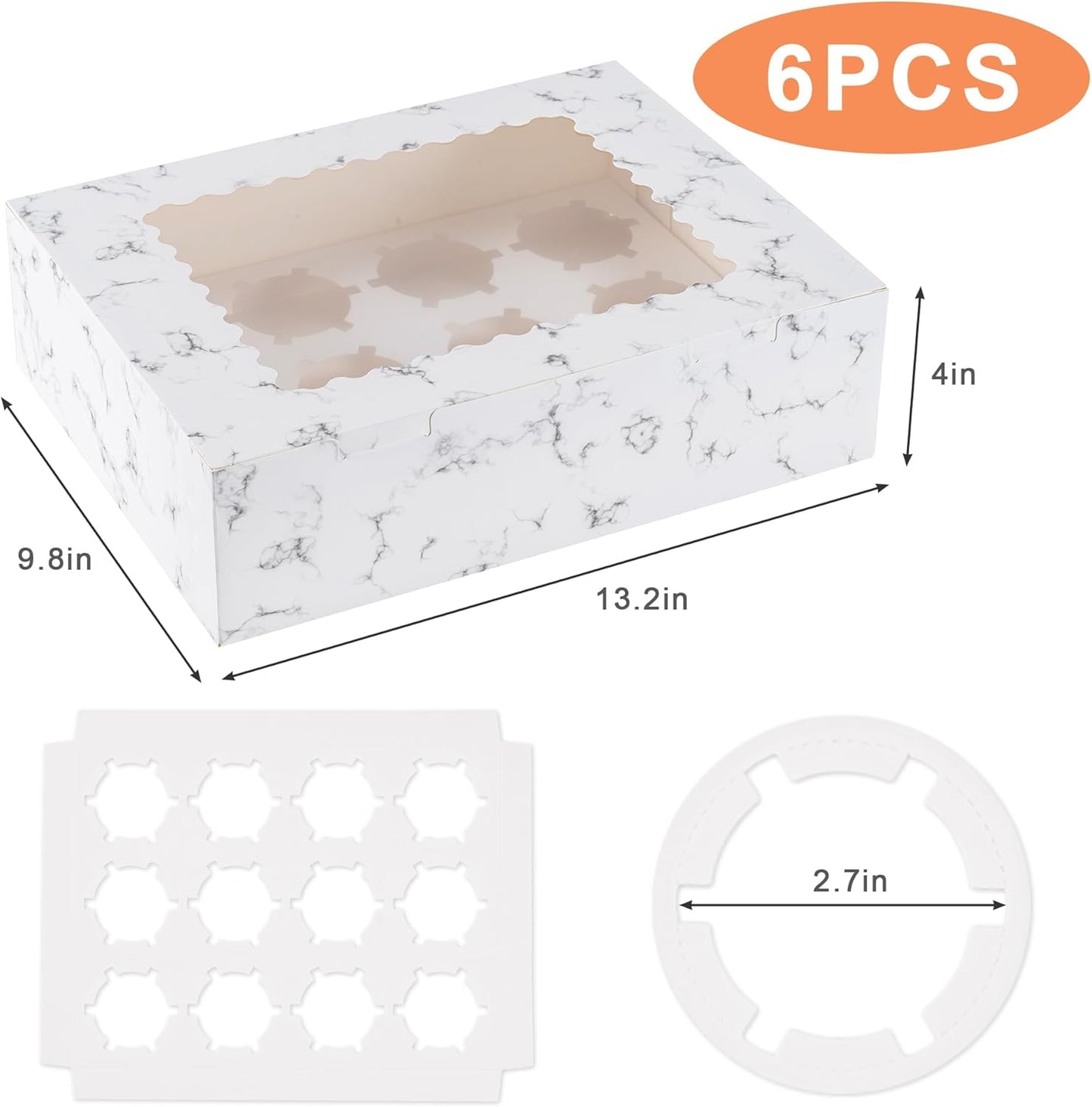 Hoewina 6PCS Cupcake Boxes - Hold 12 Count Cupcake Containers with Window, Food Grade Cupcake Holder Easy Transport and Presentation - Ideal for Cupcakes, Desserts, and More